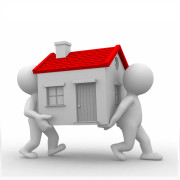 two 3d humans carry a home in their hands